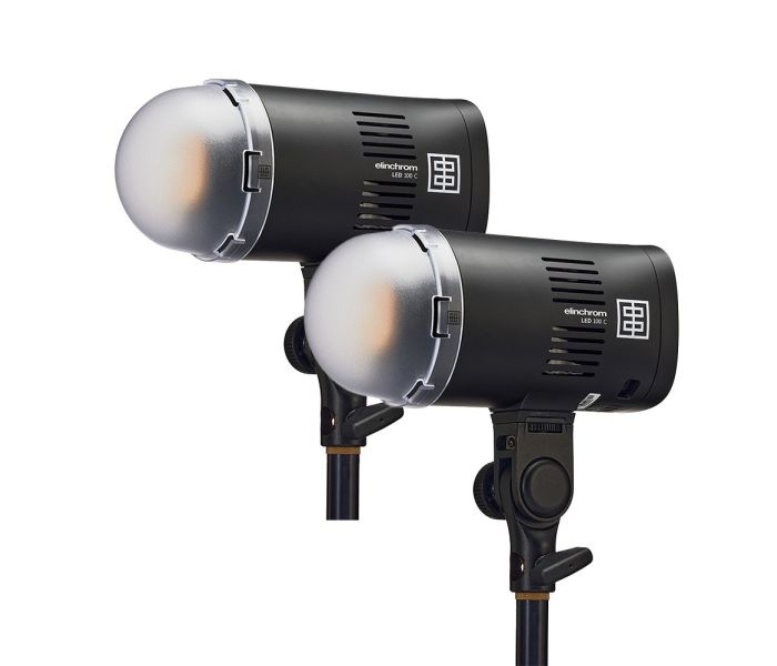 Elinchrom LED 100 C with 100W Fast Charger - Dual Head Kit - heads with diffusers attached 
