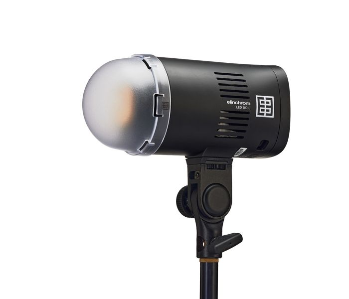 Elinchrom LED 100 C - Single Head Kit - front slant with diffuser, dull