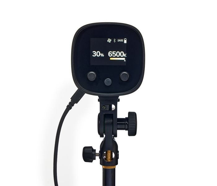 Elinchrom LED 100 C - Single Head Kit - rear straight colour temperature control, with power cable inserted