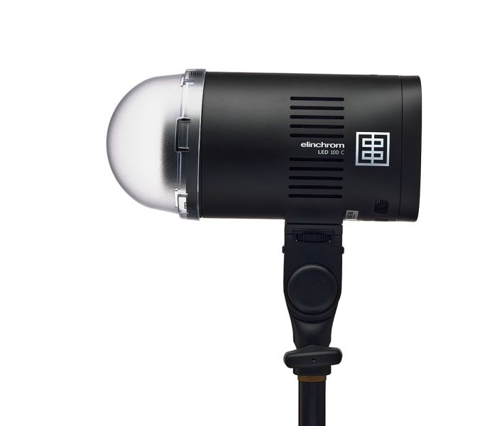 Elinchrom LED 100 C with 100W Fast Charger - Dual Head Kit - side on straight with diffuser attached 