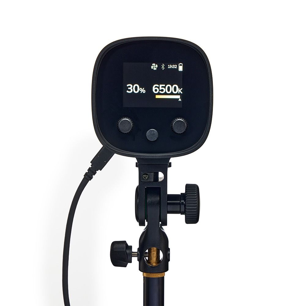 Elinchrom LED 100 C - Single Head Kit - rear straight colour temperature control, with power cable inserted