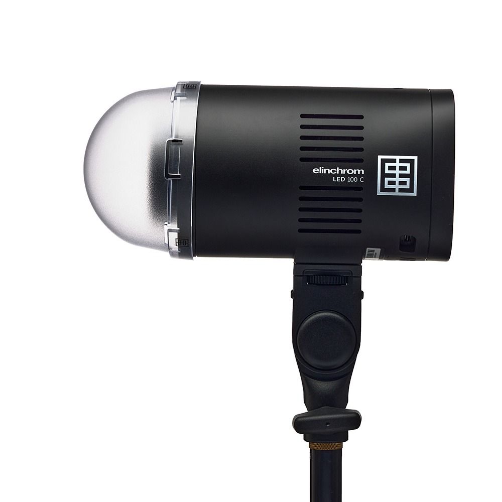 Elinchrom LED 100 C with 100W Fast Charger - Dual Head Kit - side on straight with diffuser attached 
